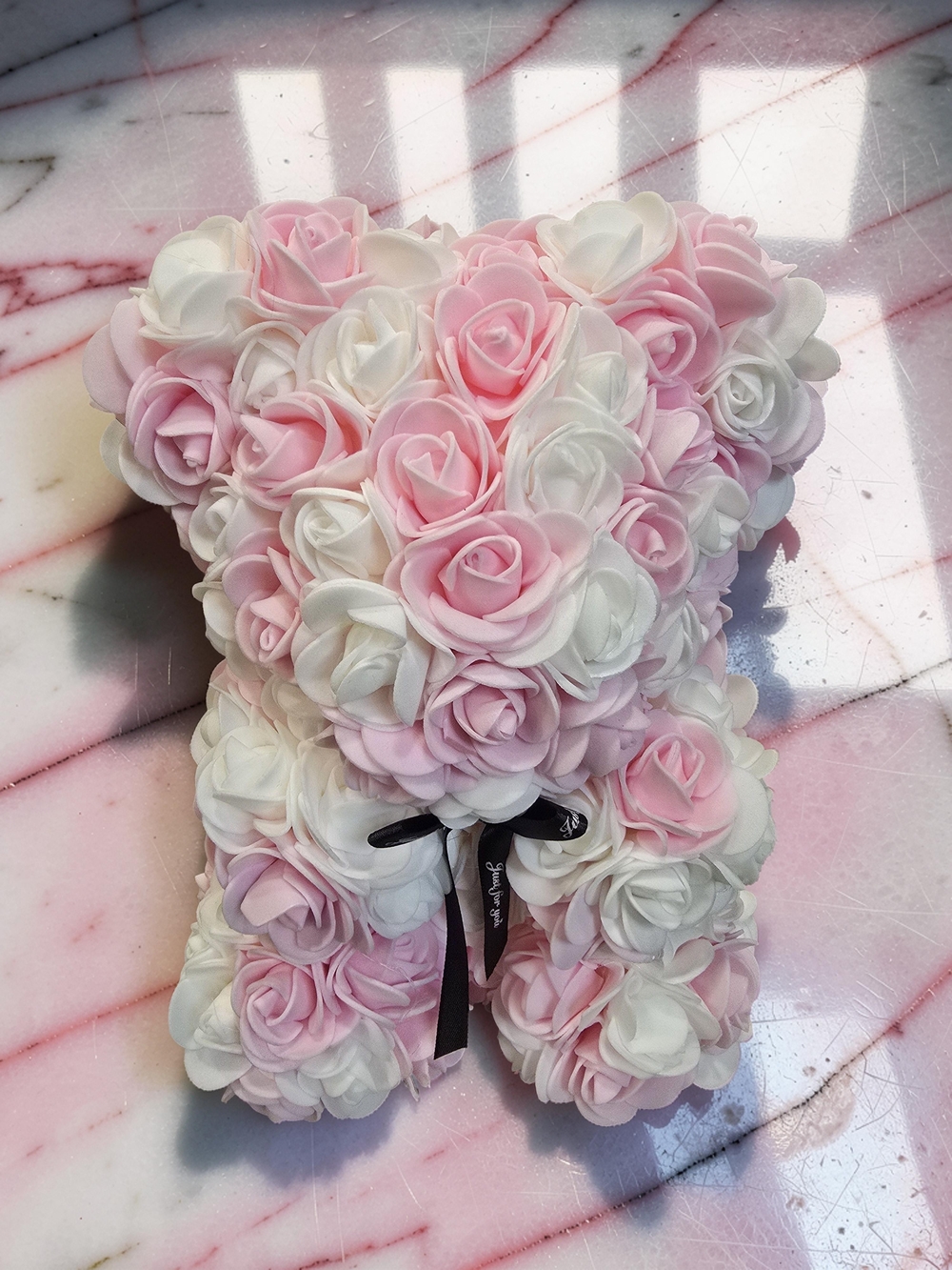Pink & White Artificial Rose Teddy Bear Gift Or Decor